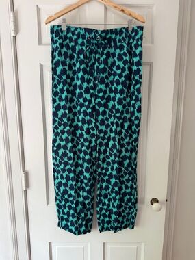 Diane Von Furstenberg Teal & Navy Printed Wide-Leg Pants
